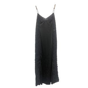 Kayser Vintage Black Spaghetti Strap Lace Long Nightgown Large